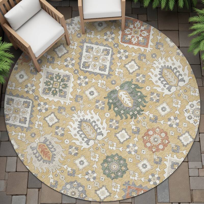 Machine Washable Indoor/Outdoor Boho Global Chantille Rug - Gold - 8' x 8'