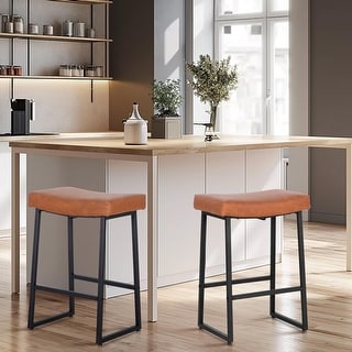 Bar Stools Set of 2 Counter Height 24" Saddle Stools Counter Backless ...