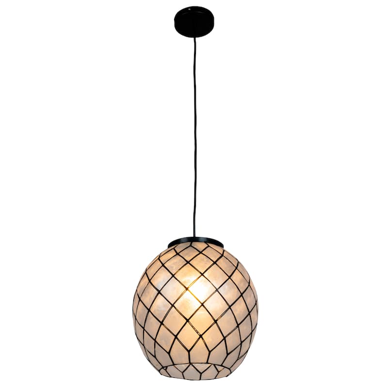 Marina Natural Capiz and Metal Orb Pendant Ceiling Light - Black