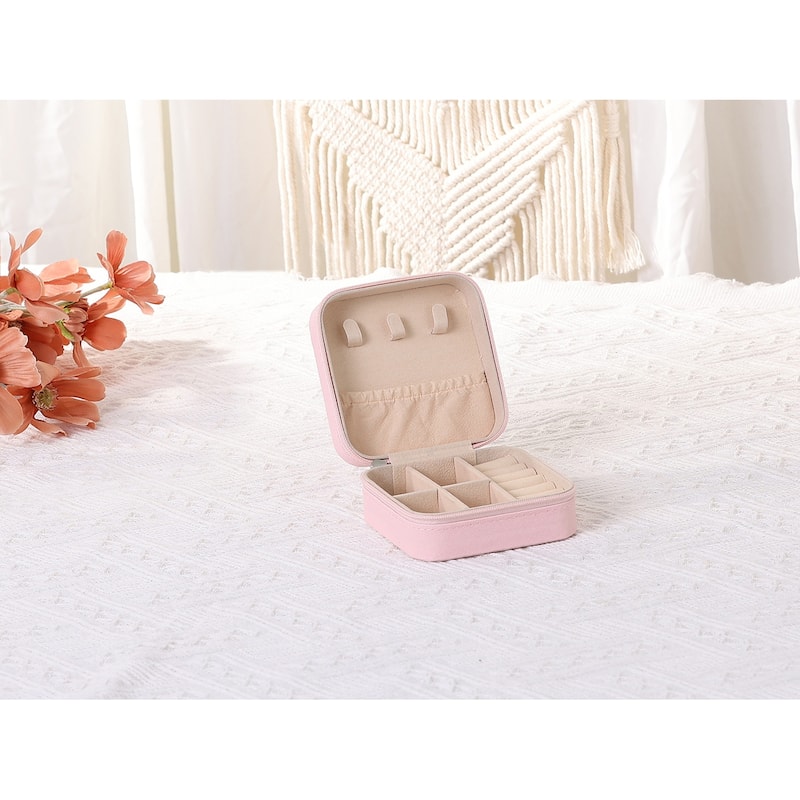 Travel Jewelry Box for Women, Teen Girl Gifts, Small Portable PU Leather Jewelry Organizer Case Storage Display Holder - Pink