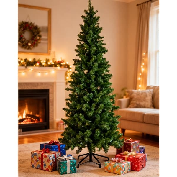 slide 2 of 8, 4.5/6/7.5/9 FT Pre-Lit Frosted Pine Artificial Christmas Tree with LED Lights - N/A 4.5 Foot - Green