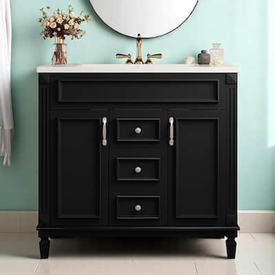 36 Inch Freestanding Bathroom Vanity with Sink, 2 Soft-Close Doors & 2 Drawers, Rectangular Ceramic Basin Included