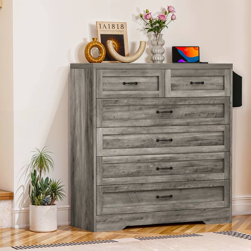 Vintage Double Dresser Chest of Drawers with Charging Station and Side Organizer Bag