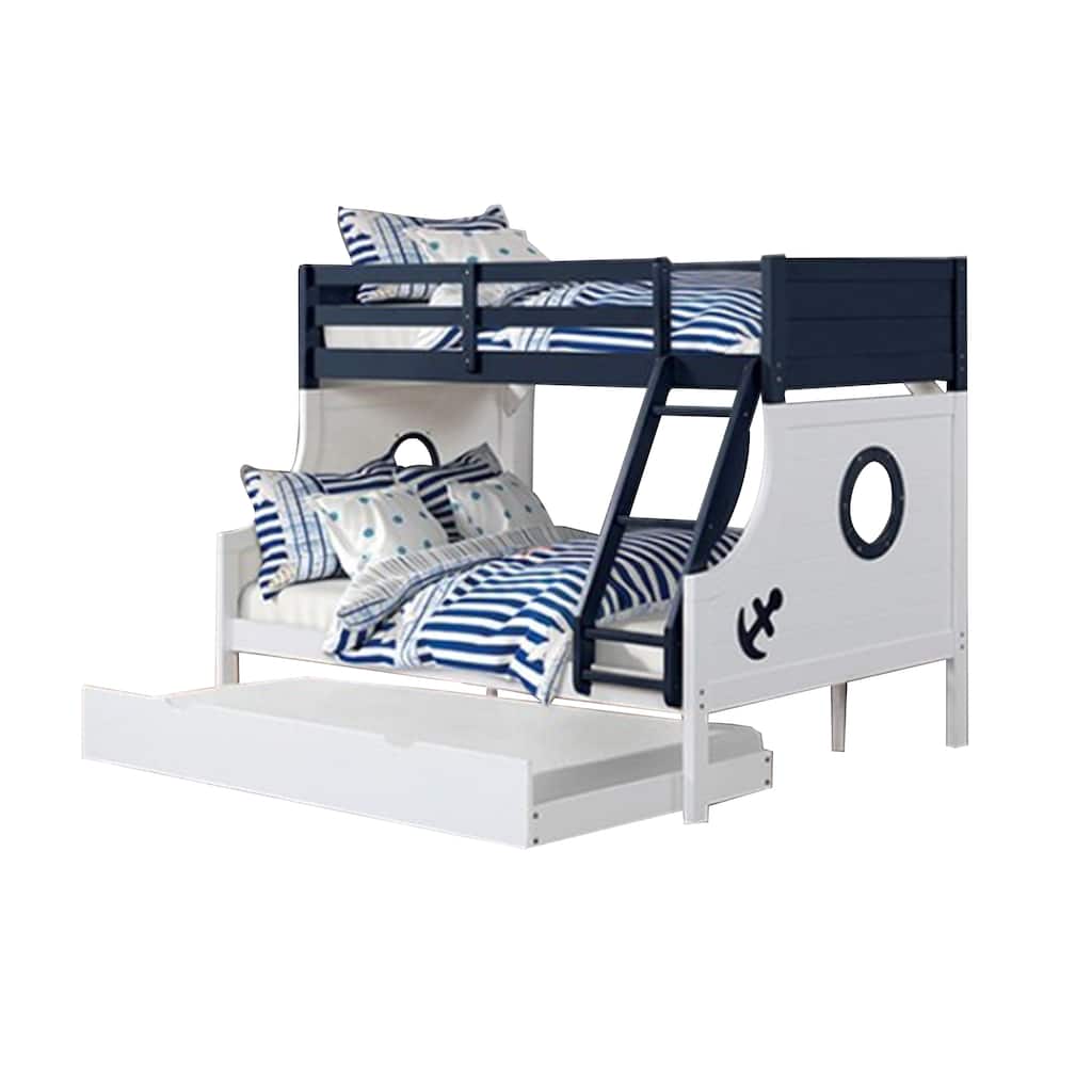 Nexo Twin Over Full Bunk Bed, Blue, White Nautical Coastal Theme