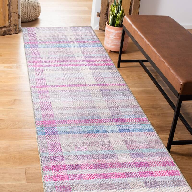 Contemporary Plaid Machine Washable Area Rug