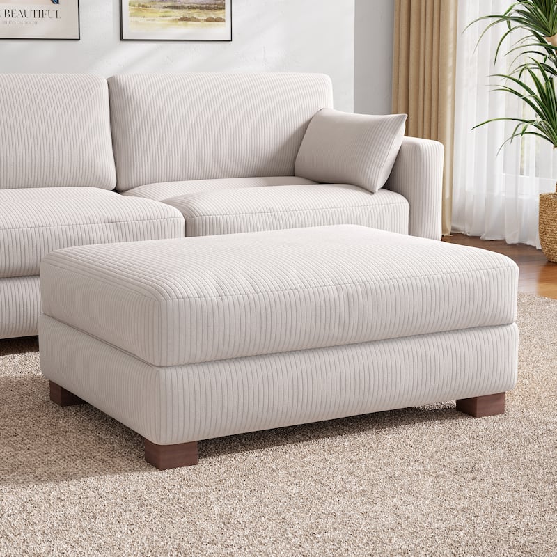 Modern Cotton/Linen Oversize Ottoman Bench with Wood Legs - Beige
