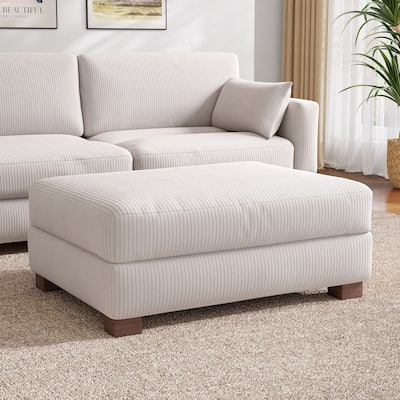 Modern Cotton/Linen Oversize Ottoman Bench with Wood Legs