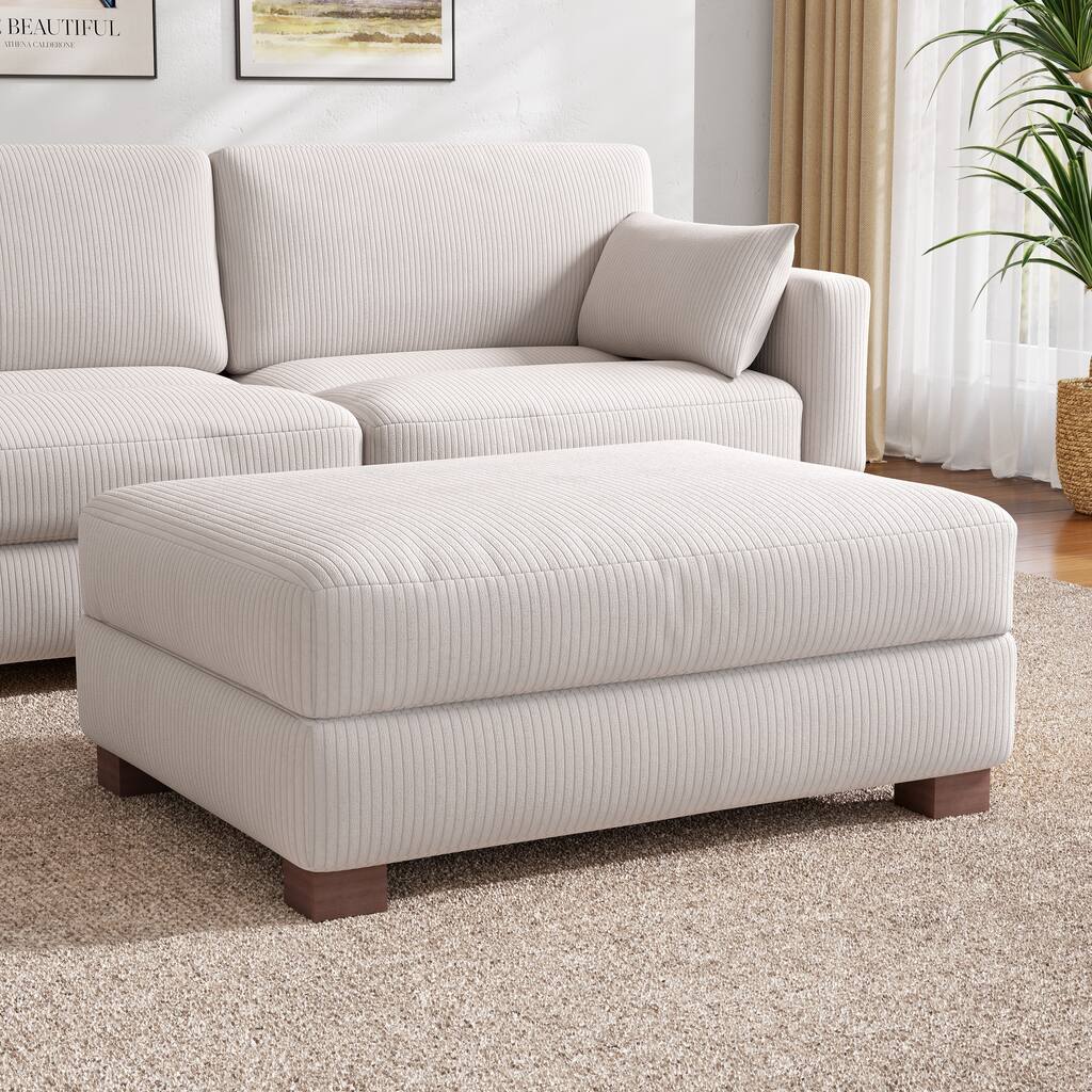 Modern Cotton/Linen Oversize Ottoman Bench with Wood Legs