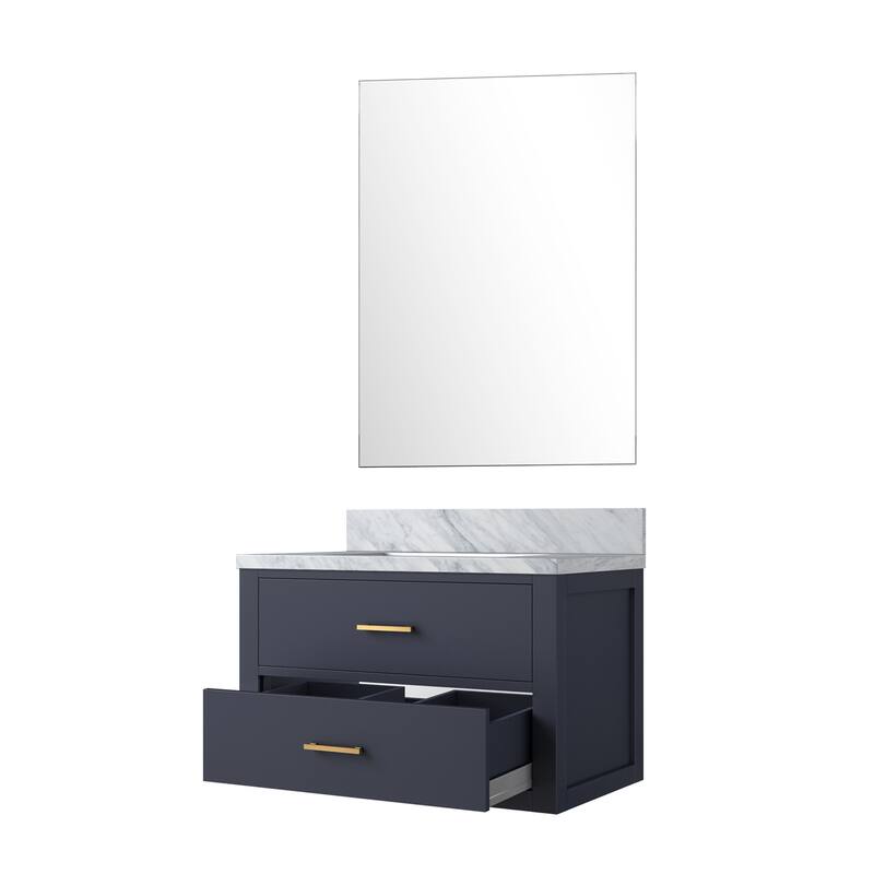 Castor Bath Vanity with Carrara Marble Top, Sink and Mirror