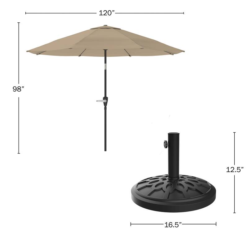 Pure Garden 10-Foot Outdoor Patio Umbrella with Auto-Tilt and Base