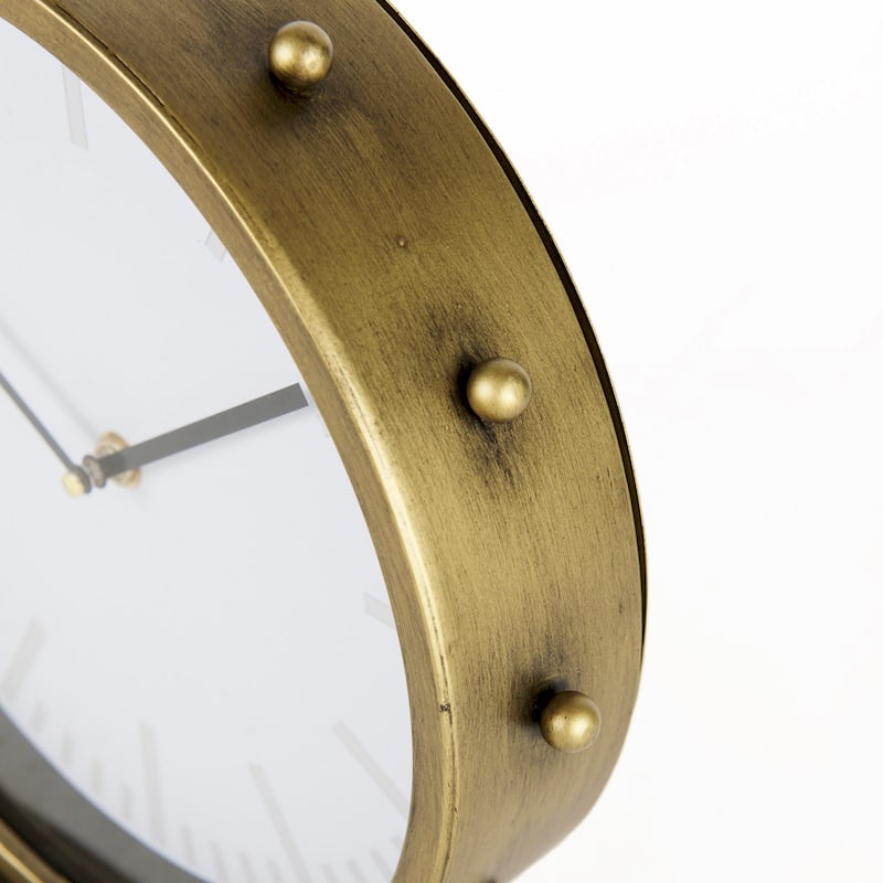 Marian Gold Metal Studded Round Table Clock - 11"W x 3.1"D x 11"H