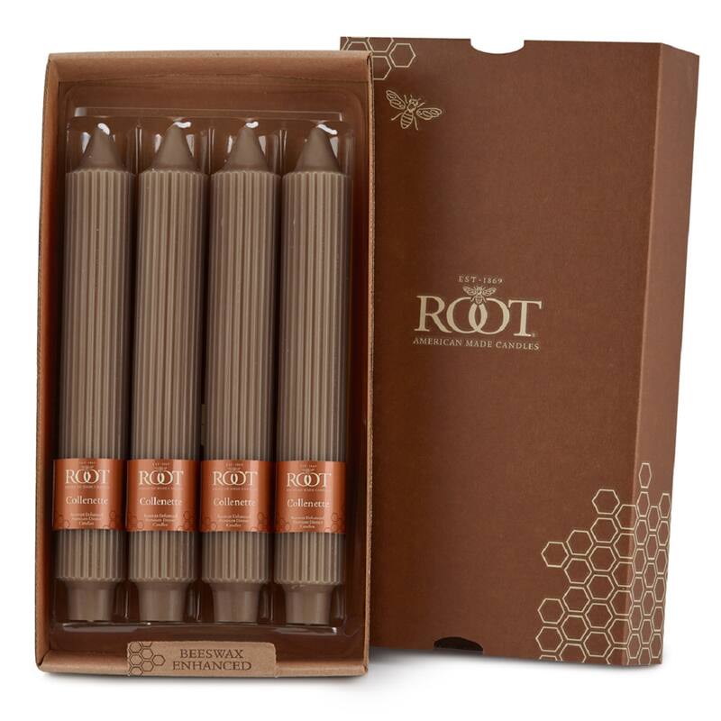 Root Unscented Grecian Collenette Taper Candles box of 4 - 9 X 1-1/4 - Portobello