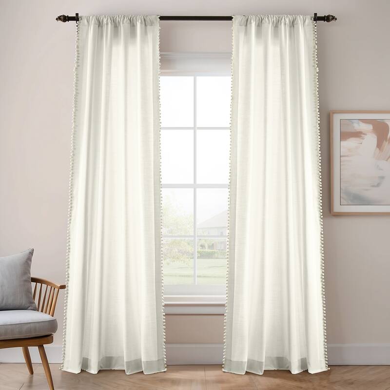 Exclusive Fabrics Bordered Textured Cotton Curtains For Bedroom & Living Room Curtains - Single Panel Drapes