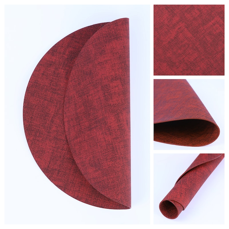 Set of 6 Placemats for Kitchen Dining Table Decor, Faux Leather - 13*13in - Burgundy