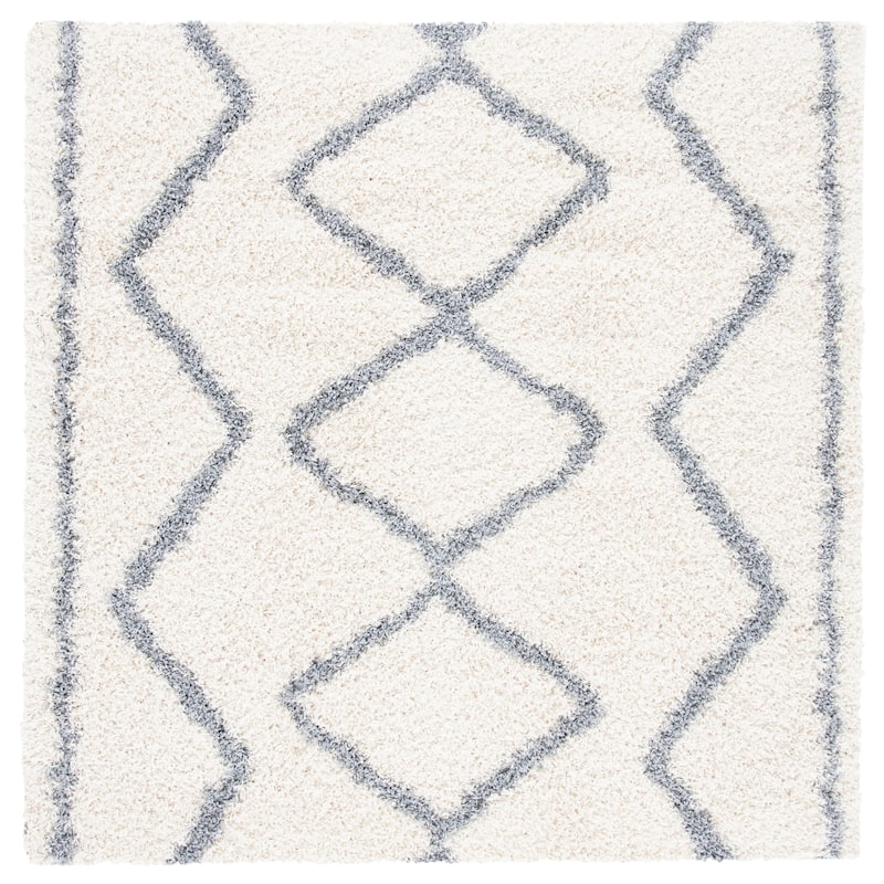 SAFAVIEH Venus Shag Tena Moroccan 1.75-inch Thick Rug - 6'7" Square - Ivory/Grey