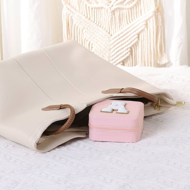 Travel Jewelry Box for Women, Teen Girl Gifts, Small Portable PU Leather Jewelry Organizer Case Storage Display Holder - Pink