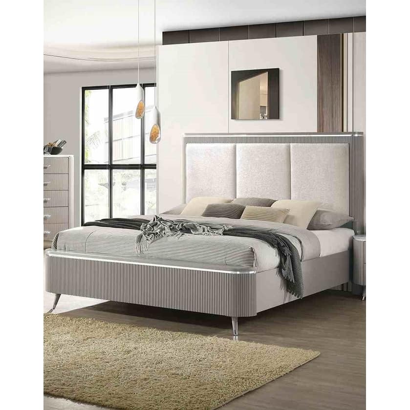 Light Gray Finish 1pc Padded Headboard Modern Bed