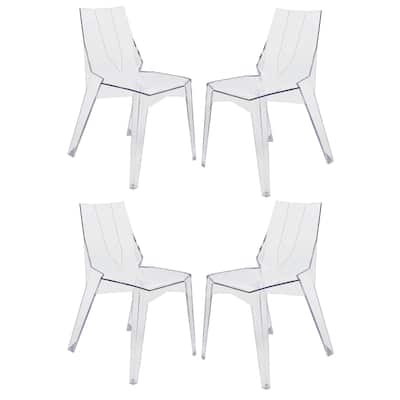 Outdoor Dining Chair Set of 4, Geometric Design, Transparent Clear