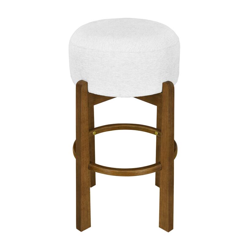 Roomfitters Vera Indoor Wooden Barstools with Round Ivory Seat, Dark Walnut Finish