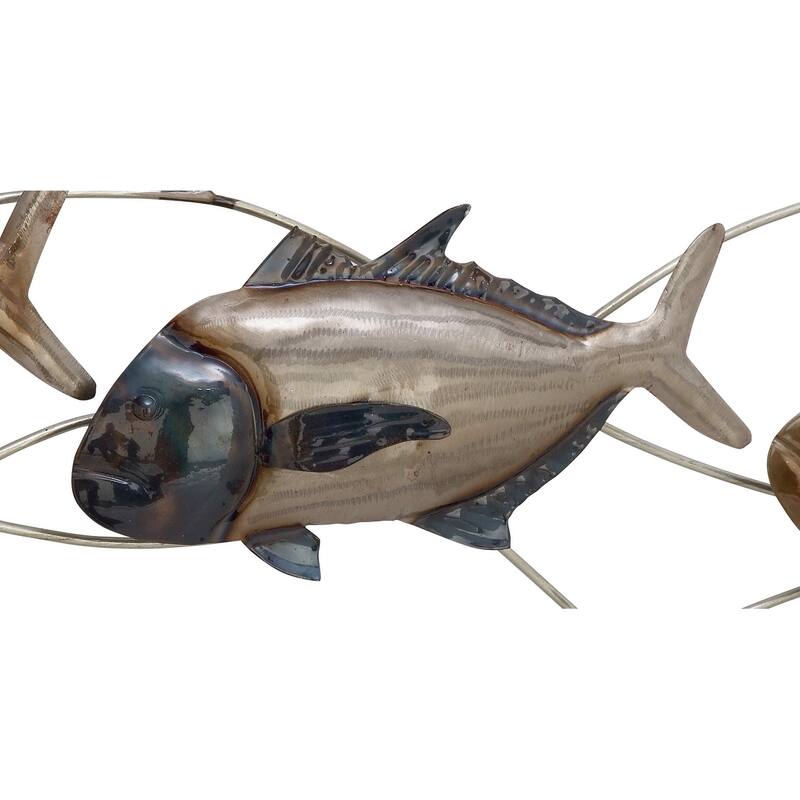 Blue Metal Indoor Outdoor Fish Home Wall Decor with Silver and Bronze Accents