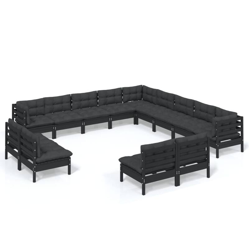 vidaXL Solid Pinewood Patio Lounge Set 14 Piece with Cushions Multi Colors