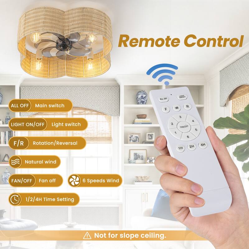 C Cattleya 7-Blade 23.75" Rattan Flower Shape Ceiling Fan with Light