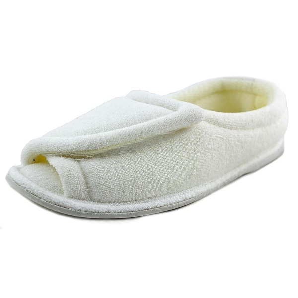FootSmart Terry Open-Toe Slippers Women WW Open-Toe Canvas White Slipper