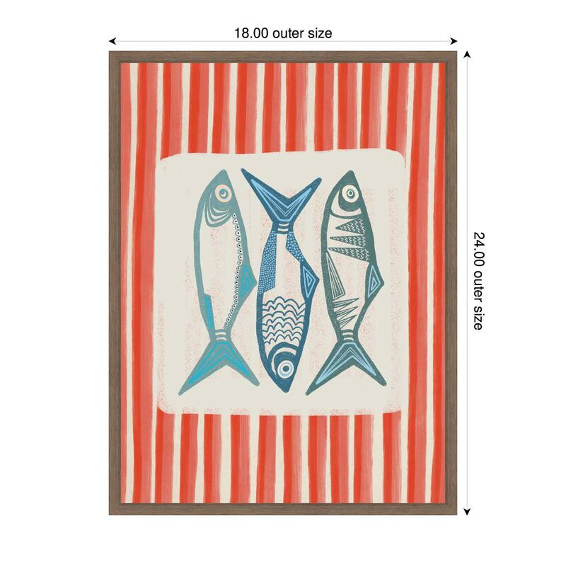 Kate and Laurel Sardine with Pink Stripes by Alicia Bock Framed Canvas Wall Art Print