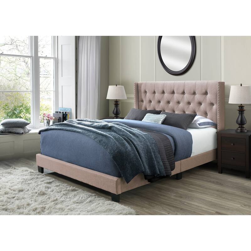 Bardy Upholstered Button-tufted Wingback Bed - Queen or King