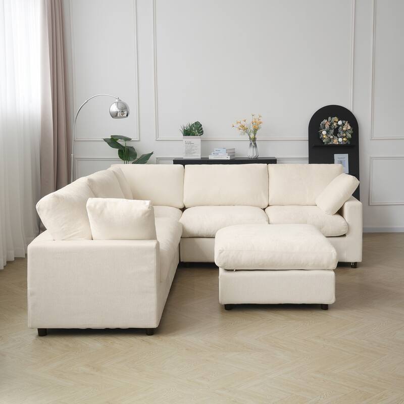 100" Oversized Modular Sectional Sofa, V Shape Cloud Couch Deep Seat Sofa with Ottoman, Cushion Covers Removable