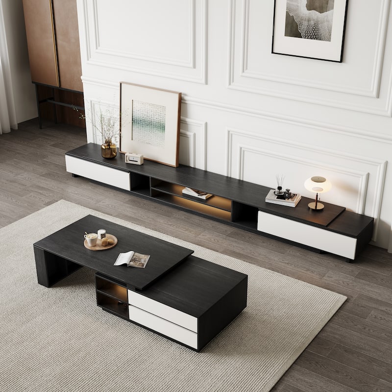 TV Stand and Coffee Table Set of 2, TV Stand for TVs Up to 78'', Rectangle Coffee Table for Living Room - 78.74'' to 98.42''