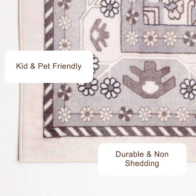 ECARPETGALLERY Oriana Traditional Machine Washable Beige & Grey Area Rug