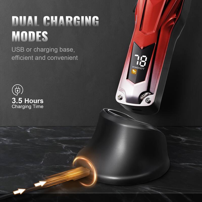 Professional Hair Clipper, Cordless Barber Clipper with 6800RPM Brushless Motor & LED Display with 8 Guide Combs for Home Barber
