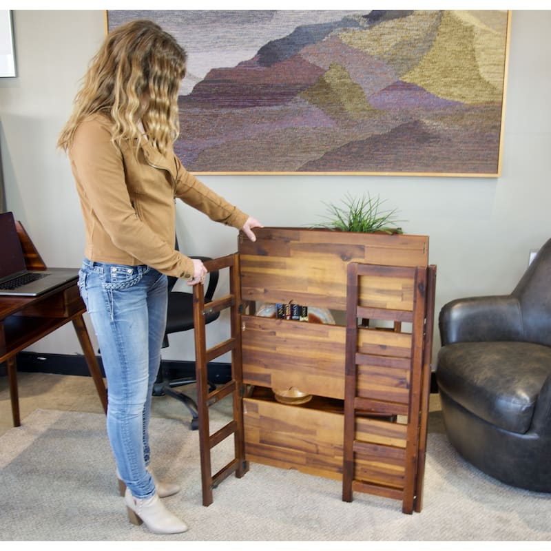 Solid Acacia 3 Shelf Folding Bookcase in Mahogany