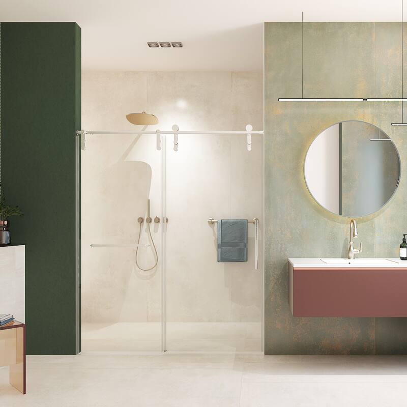 56"-60"W x 76"H Frameless Clear Tempered Glass Shower Enclosure