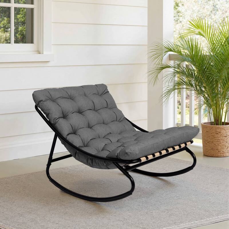 Outdoor Patio Scoop Rocking Lounge Chair with Cushions
