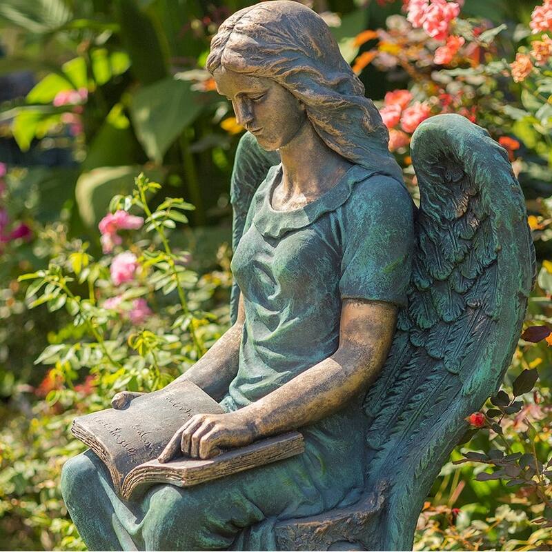 46" Tall Sitting Magnesium Angel Statue "Dina" in Antique Bronze