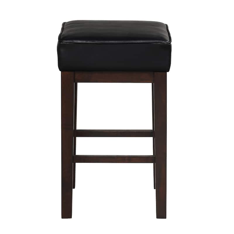 Vin 26 Inch Counter Height Stool, Black Faux Leather Seat, Dark Brown Wood
