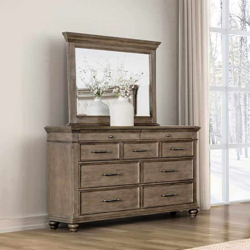 Furniture of America Rubb 2-Piece Aged Oak Wood 9-Drawer Dresser and Mirror Set - Aged Oak