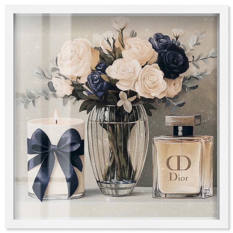 Ivory Perfume Flowers in Vase Shadowbox by Art Remedy - White - 24" x 24"