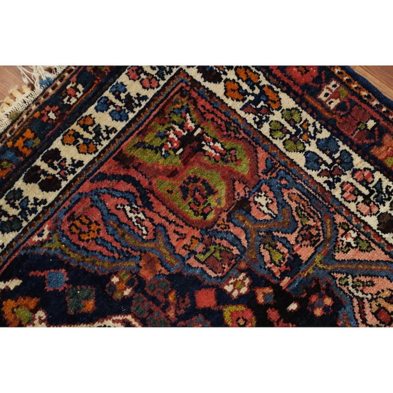 Hand Knotted Oriental 100% Wool Carpet Traditional Floral Black Bakhtiari Runner Rug - 14' 7'' X 3' 9''