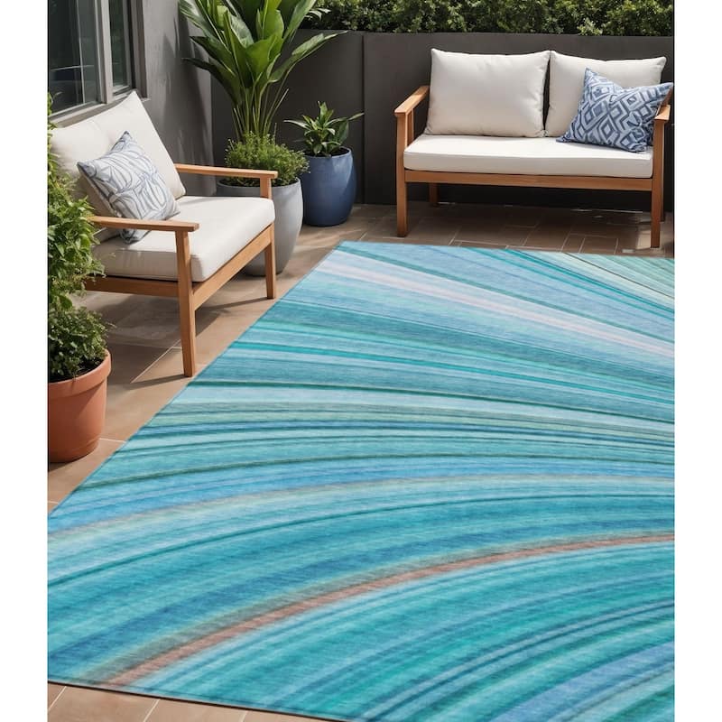 HomeRoots Abstract Transitional Rectangle Outdoor Rug - 5' X 8'
