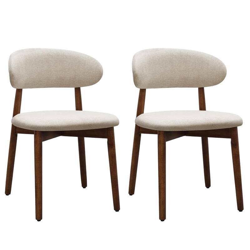 Flannelette Upholstered Dining Chair with Walnut Solid Wood Legs, Armless Chair Set of 2 for Kitchen, Restaurant, Living - Grey