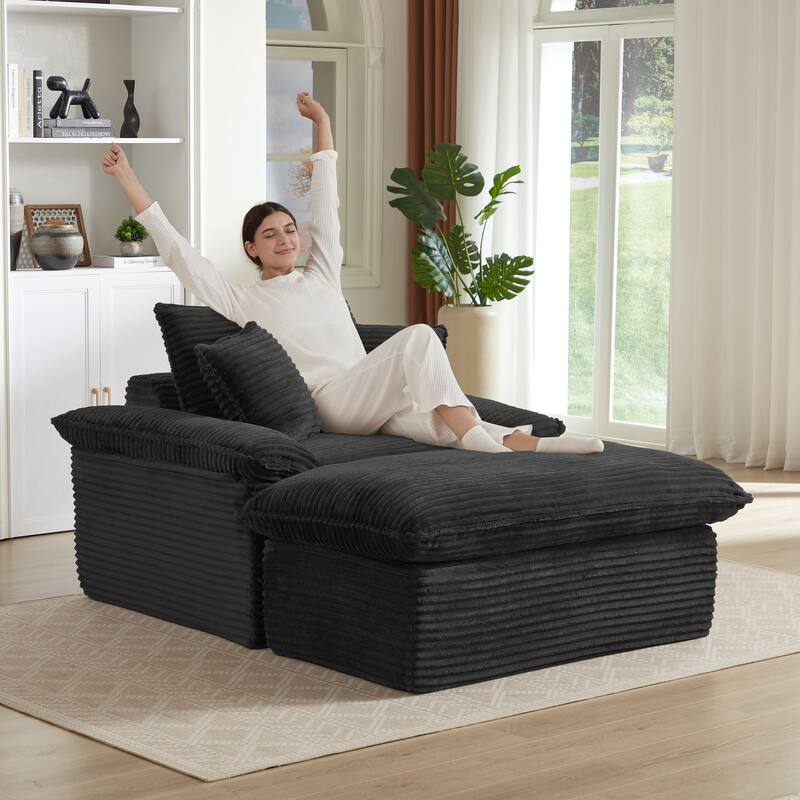 51.97" Modern Comfortable Cushioned Compression Single Sofa with Footrest - Black