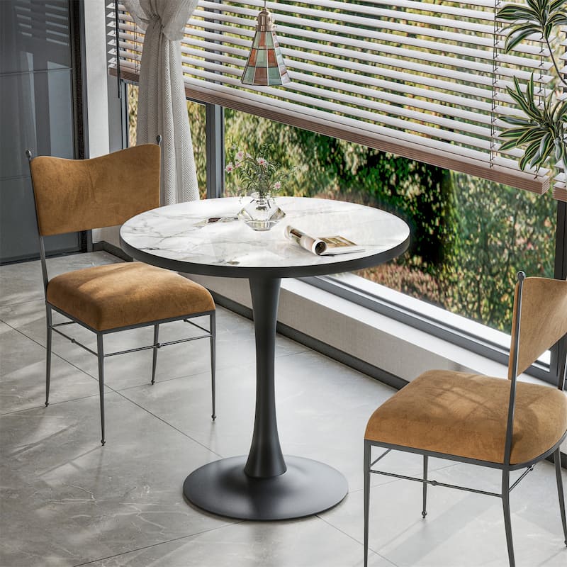 Round Kitchen Dining Table White Sintered Stone-top Larger Pedestal Base Furniture Leisure Coffee Table