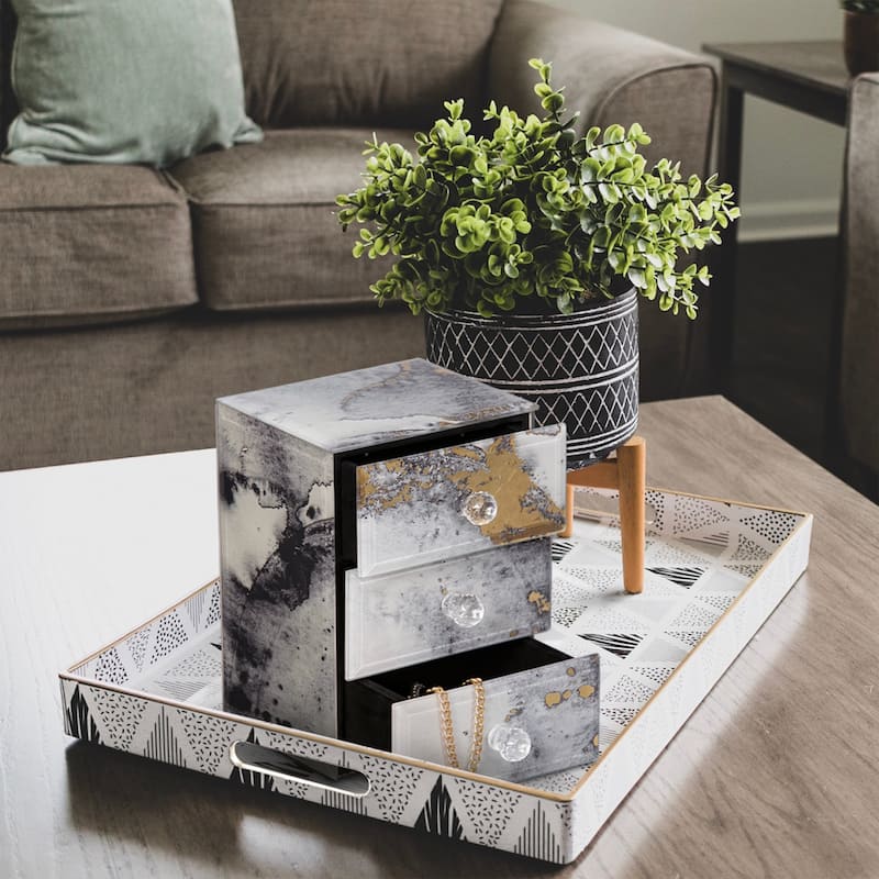 Mele and Co Maura Marbled Glass Jewelry Box with Gold Accents