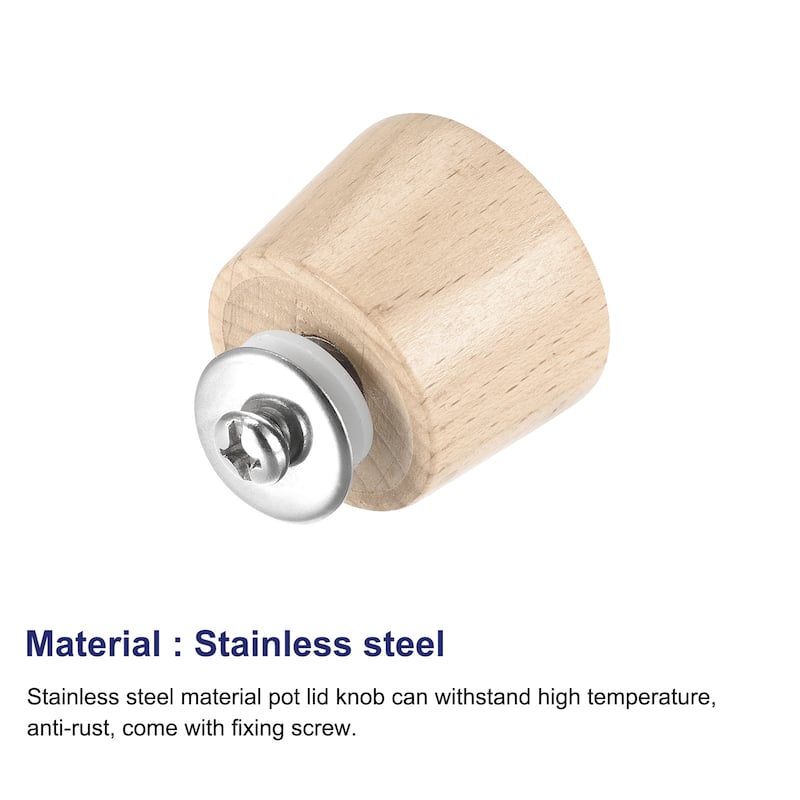 Universal Pot Lid Knob,Wooden Replacement Knob 41x34mm for Pan Pot Cover 4pcs - Silver Tone