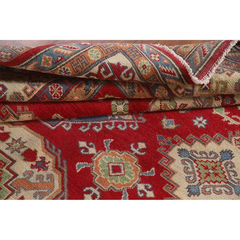 Hand Knotted Oriental 100% Wool Carpet Traditional Geometric Red Kazak Area Rug - 10' 0'' X 6' 11''