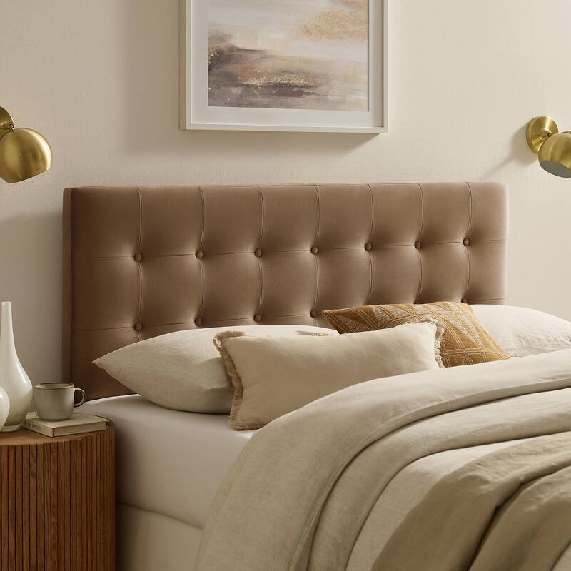 Emily Biscuit Tufted Performance Velvet Headboard - Taupe - Full