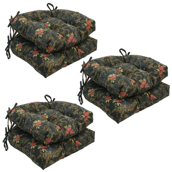 slide 2 of 2, 16-inch Rounded Back Tufted Indoor Chair Cushion (Set of 2, 4, or 6, Multiple Fabrics) - 16 x 16 Set of 6 - Midnight Rosebud
